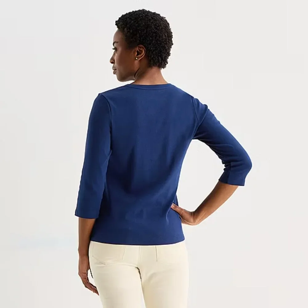 NWT St. Johns  Bay Woman's V neck 3/4 sleeve T shirt - Picture 3 of 13